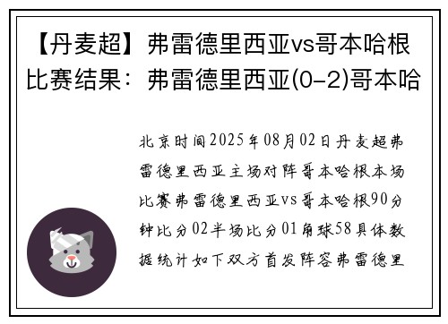 【丹麦超】弗雷德里西亚vs哥本哈根比赛结果：弗雷德里西亚(0-2)哥本哈根比分战报